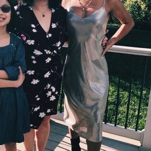 Aritzia Silver Satin Slip Dress